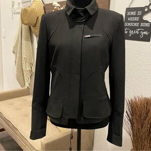 Ann Taylor Black Structured Faux Leather Trim Jacket
